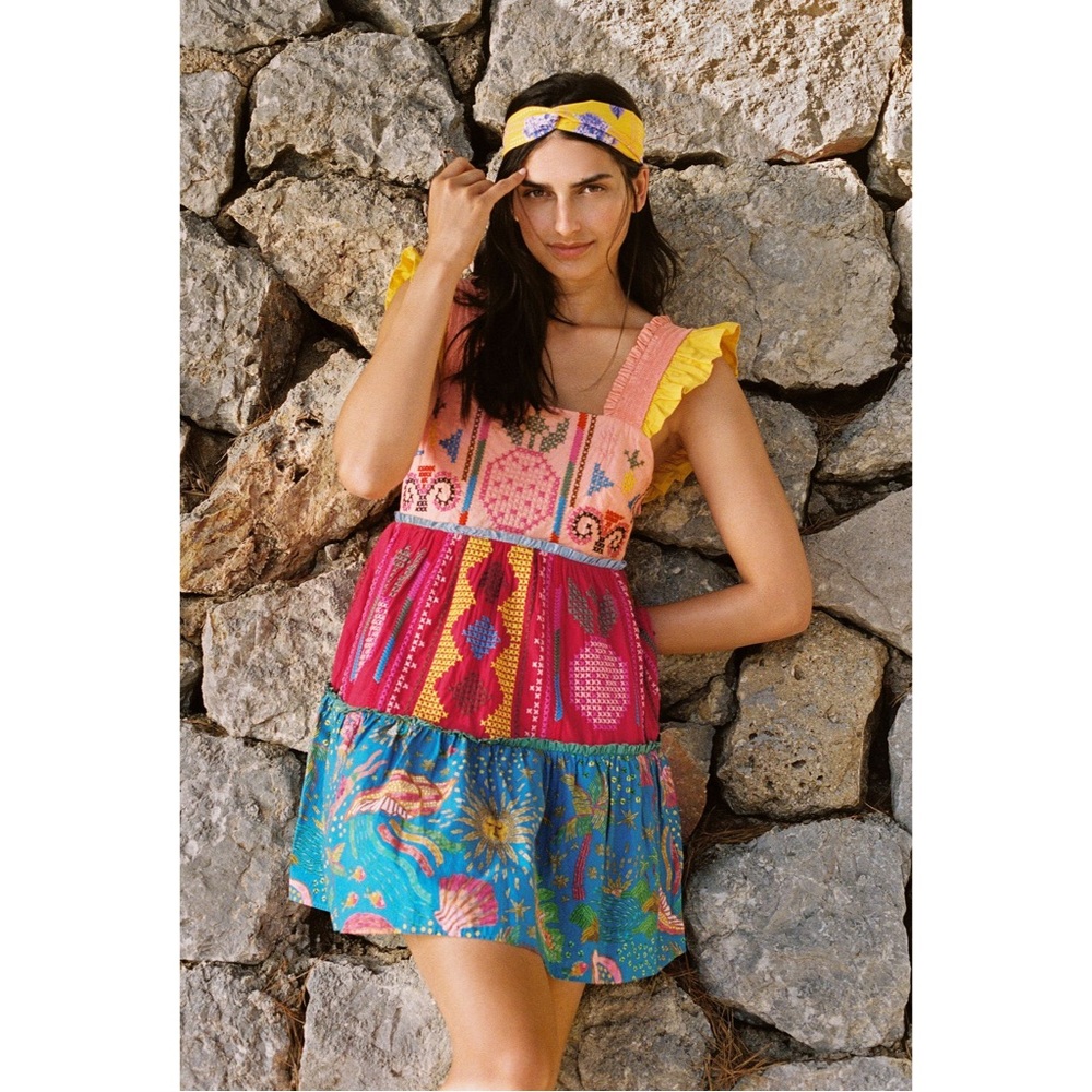 {Farm Rio} Colorblocked Mini Dress - Size M - NWT